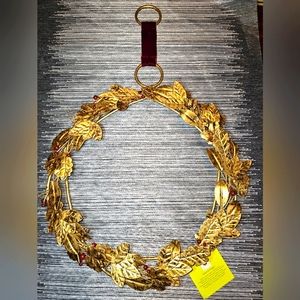 Modern Metallic Gold Leaf Round Christmas Wreath